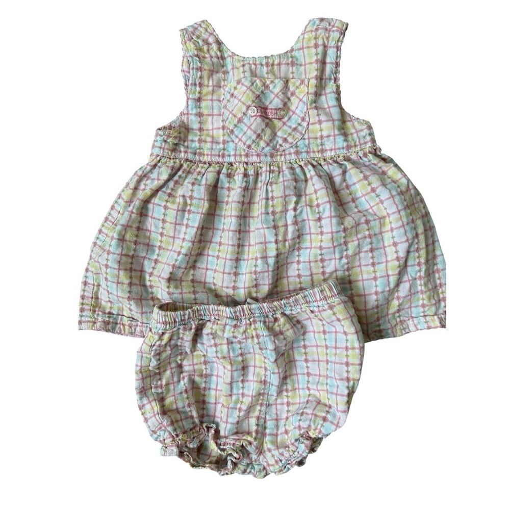 Baby Girl VTG OshKosh Pastel Plaid Dress and Bloomers 6-9‎ Months Y2K 90s Summer